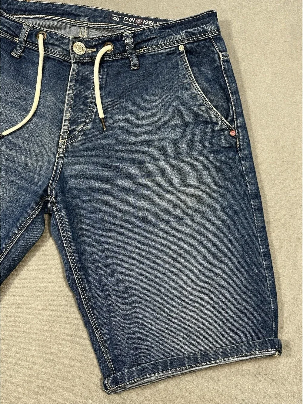 TRN 1961 Men’s Denim Shorts Size 32 Blue Drawstring Casual Jean Shorts